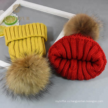 Современные толстый желтый круглый шерсть шляпа для зимы
